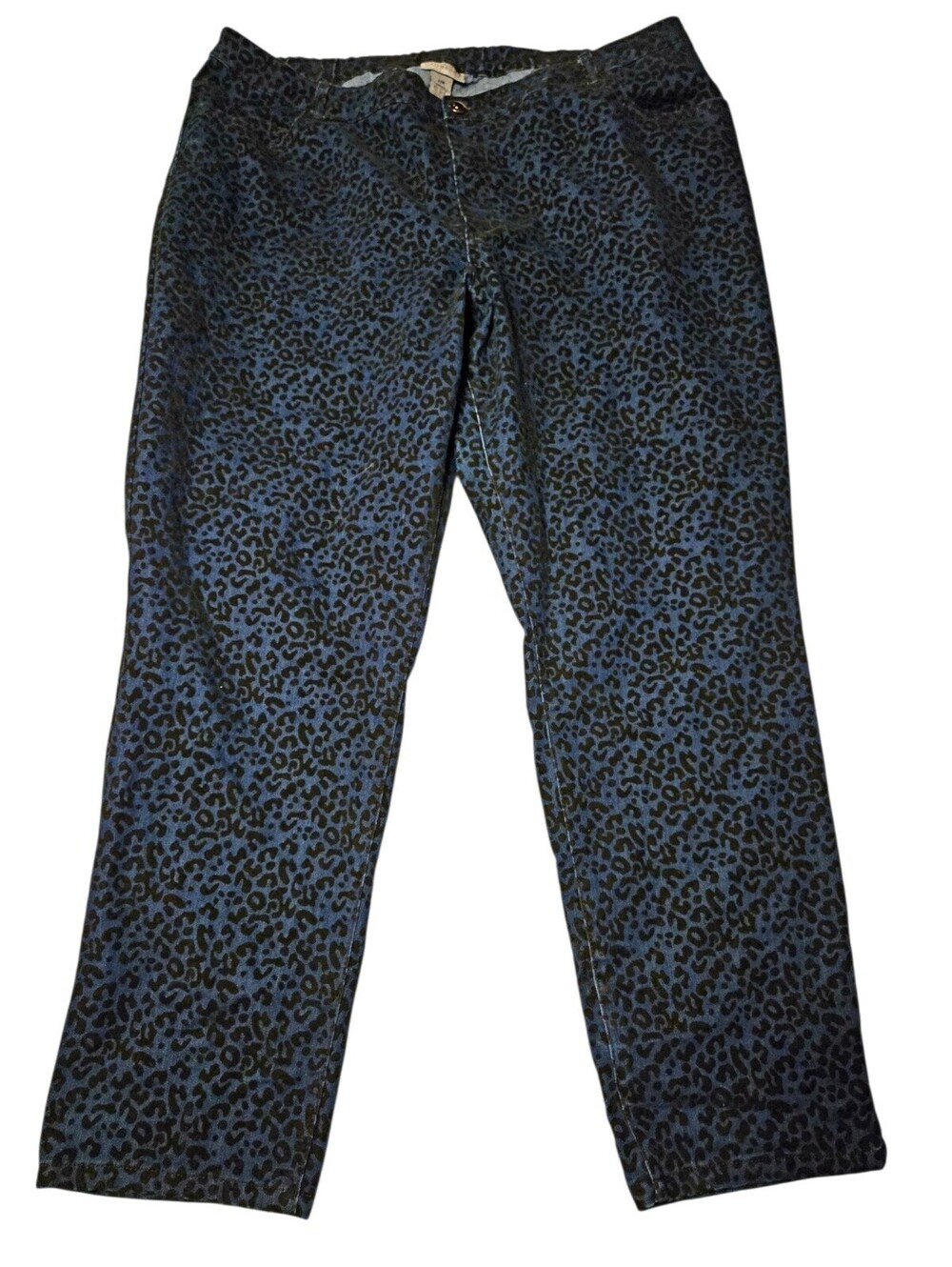 Catherines Added Dimensions Jeans 22W Blue Leopard Print Flocked Denim Stretch
